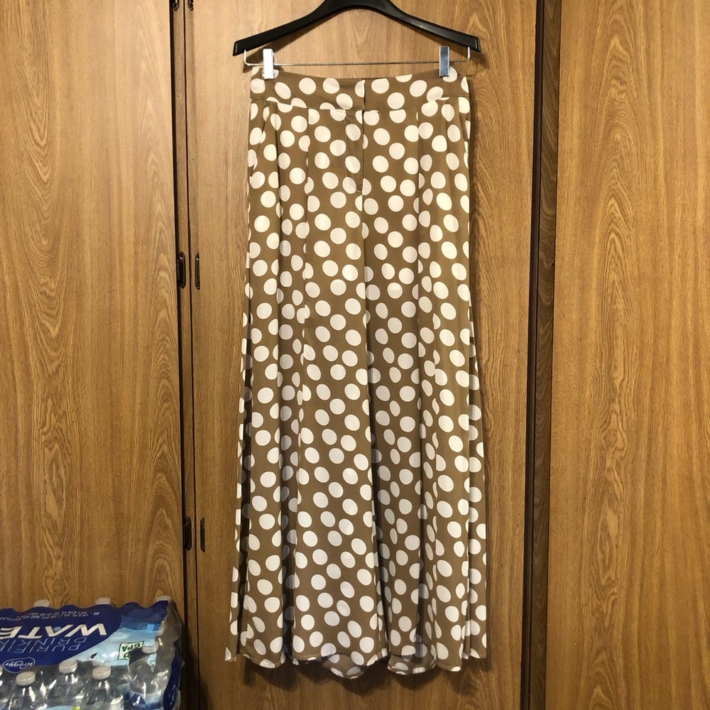 Wide Leg Polka Dot Pants in Tan and White